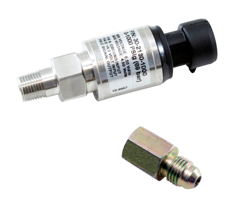 AEM 1000 PSIg Stainless Sensor Kit - 1/8in NPT Male Thread to -4 Adapter - DTX Performance