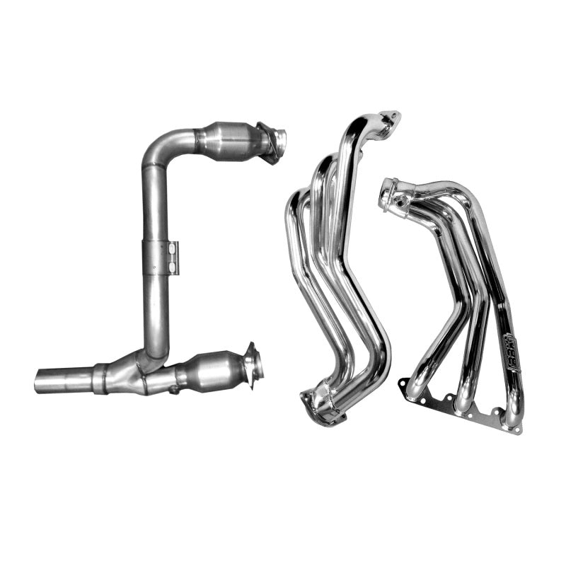 BBK 07-11 Jeep 3.8 V6 Long Tube Exhaust Headers And Y Pipe And Converters - 1-5/8 Silver Ceramic - DTX Performance