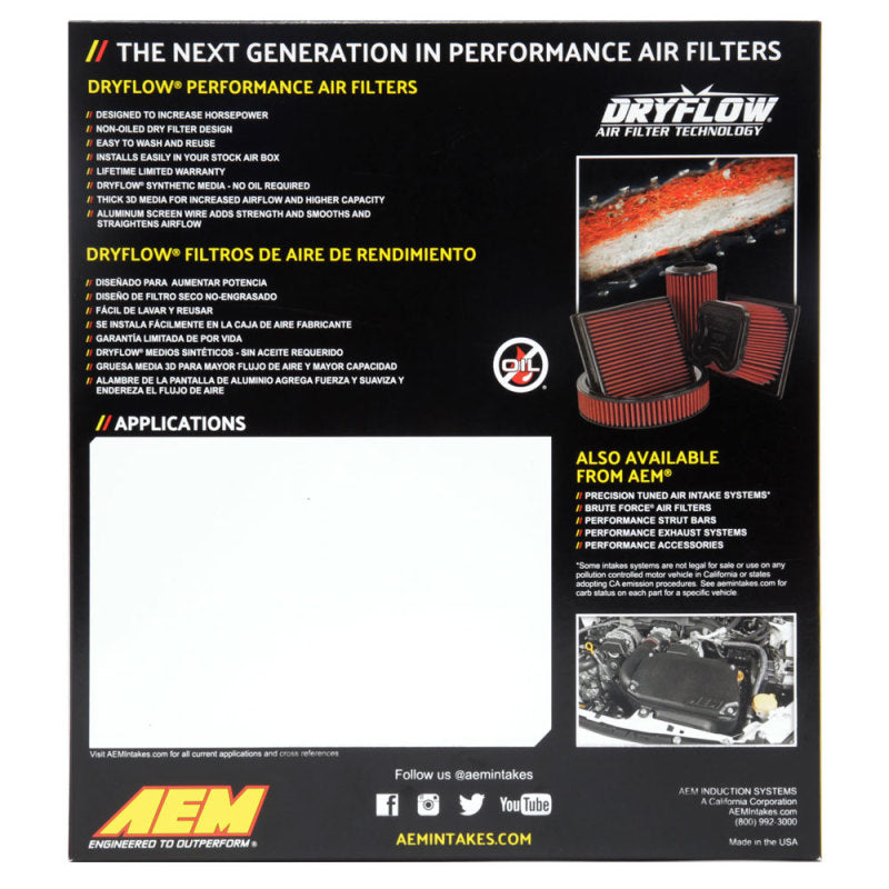 AEM 19-20 Subaru WRX STI 2.5L DryFlow Air Filter - DTX Performance