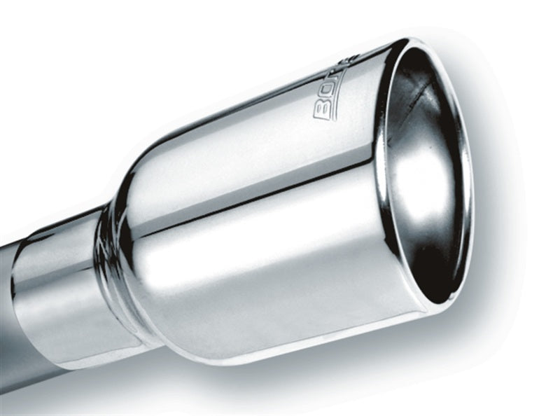 Borla Universal Polished Tip Single Oval Rolled Angle-Cut w/Clamp (inlet 2 1/2in. Outlet 4 1/4 x 3 1 - DTX Performance