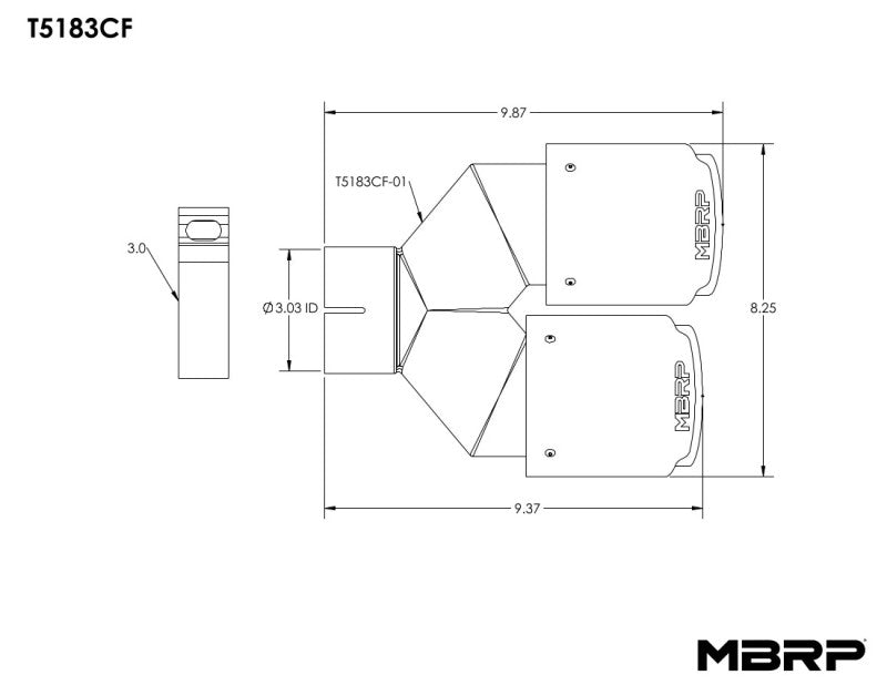 MBRP 3in ID / Dual 4in OD Out Staggered L 9.37in / R 9.87in Dual Wall Carbon Fiber Univ Exhaust Tip - DTX Performance