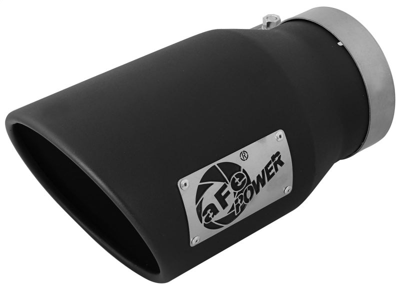 aFe MACHForce XP 5in 304 Stainless Steel Exhaust Tip 5 In x 7 Out x 12L in Bolt On Right - Black - DTX Performance