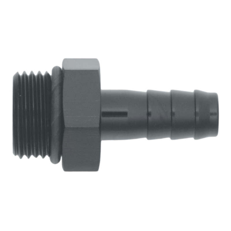 DeatschWerks 8AN ORB Male to 3/8in Male Triple Barb Fitting (Incl O-Ring) - Anodized Matte Black - DTX Performance