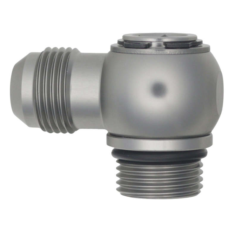 DeatschWerks 10AN ORB Male to 10AN Male Flare Low Profile 90-Degree Swivel - Anodized DW Titanium - DTX Performance