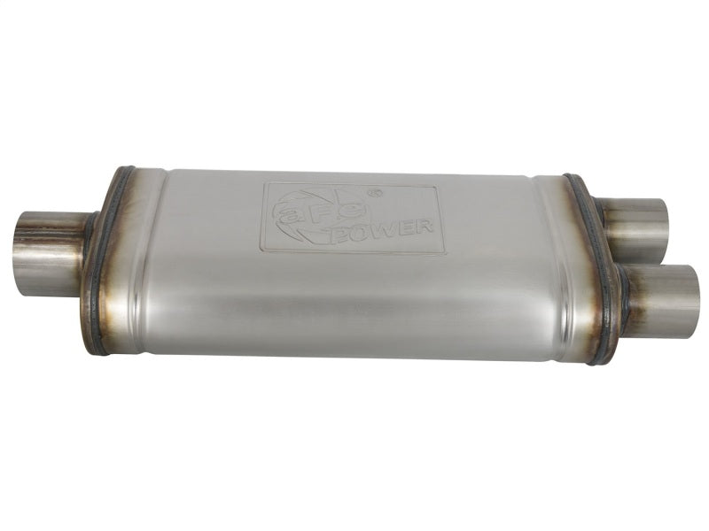 aFe MACHForce XP SS Muffler 3in Center Inlet / 2.5in Dual Outlets 18in L x 9in W x4in H Body - DTX Performance