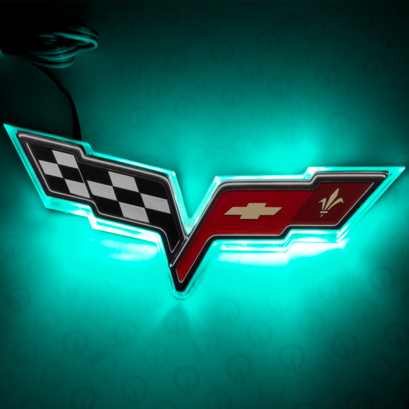 Oracle Chevrolet Corvette C6 Illuminated Emblem - Dual Intensity - Aqua - DTX Performance