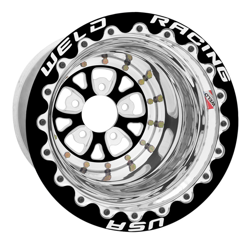 Weld V-Series 15x16 / 5x4.75 BP / 5in. BS Black Wheel - Black Double Beadlock MT - DTX Performance