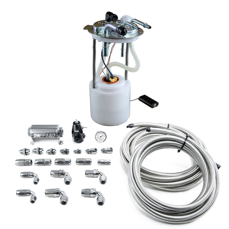 DeatschWerks 05-19 Yukon/Tahoe/Suburban DW400 Pump Module and Return SS CPE Plumbing Kit - DTX Performance