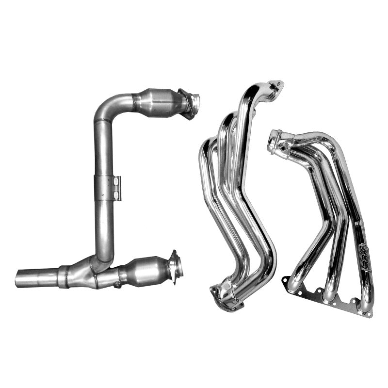 BBK 07-11 Jeep 3.8 V6 Long Tube Exhaust Headers And Y Pipe And Converters - 1-5/8 Silver Ceramic - DTX Performance