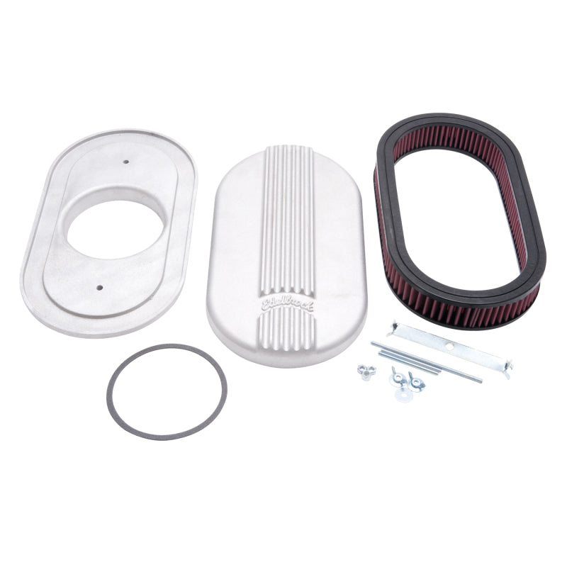 Edelbrock Air Cleaner Classic Series Oval Aluminum Top Cloth Element 17 5In X 9 35In X 3 9In Satin - DTX Performance