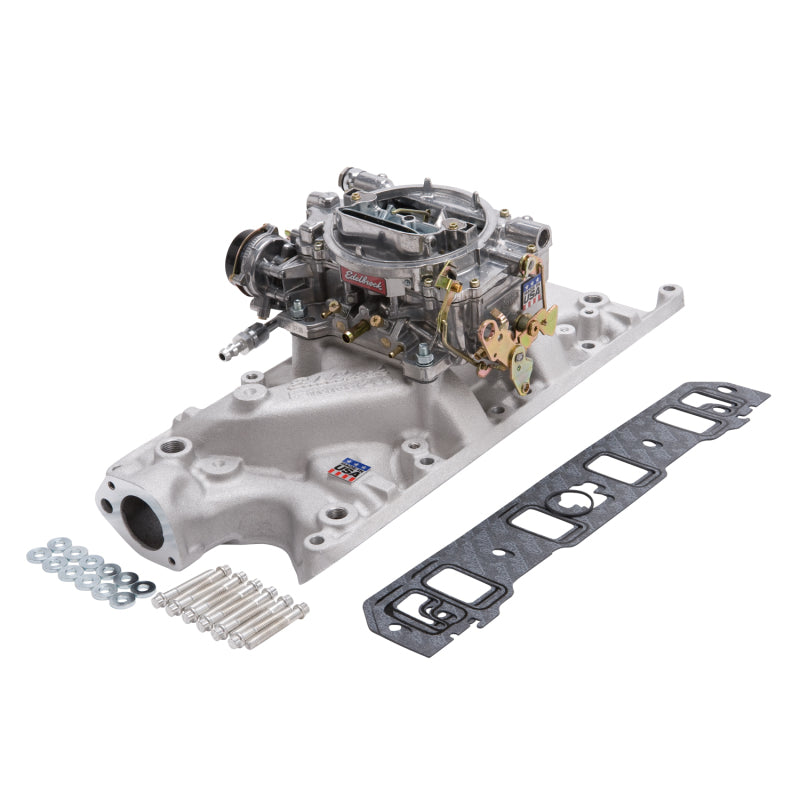 Edelbrock Manifold And Carb Kit Performer Small Block Ford 289-302 Natural Finish - DTX Performance