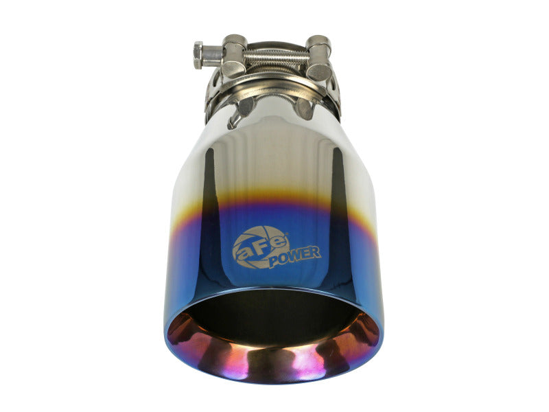 aFe Mach Force XP 304 Stainless Steel Clamp-On Exhaust Tip 2.5in Inlet / 4in Outlet - Blue Flame - DTX Performance