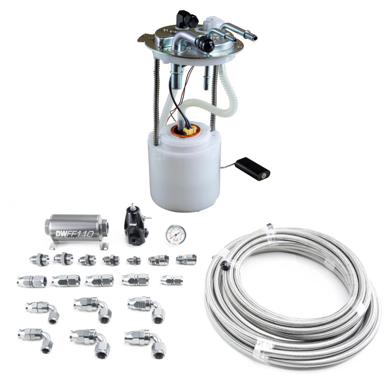 DeatschWerks 05-19 Yukon/Tahoe/Suburban DW400 Pump Module and Return SS PTFE Plumbing Kit - DTX Performance