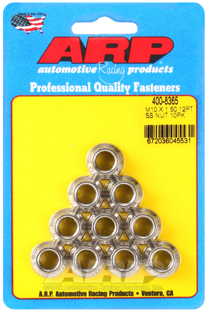 ARP M10 x 1.50 (M12 WR) SS 12pt Nut Kit (Set of 10) - DTX Performance