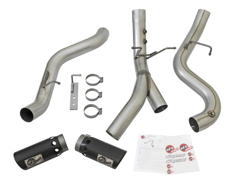 aFe ATLAS 4in DPF-Back Alum Steel Exhaust System w/Dual Exit Black Tip 2017 GM Duramax 6.6L (td) - DTX Performance