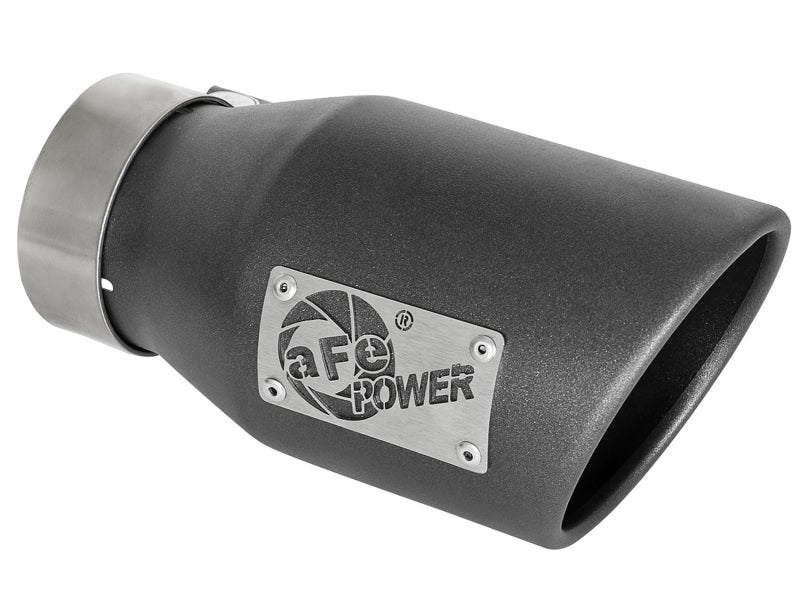 aFe MACH Force-Xp 3in 304 SS Metallic Black Exhaust Tip 3in In x 4-1/2in Out x 9in L Clamp-On Right - DTX Performance