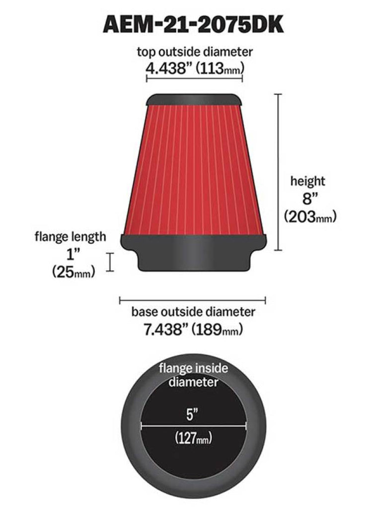 AEM 5in Dryflow Air Filter with 8in Element - DTX Performance