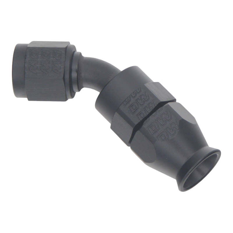 DeatschWerks 6AN Female Swivel 45-Degree Hose End PTFE (Incl 1 Olive Insert) - Anodized Matte Black - DTX Performance