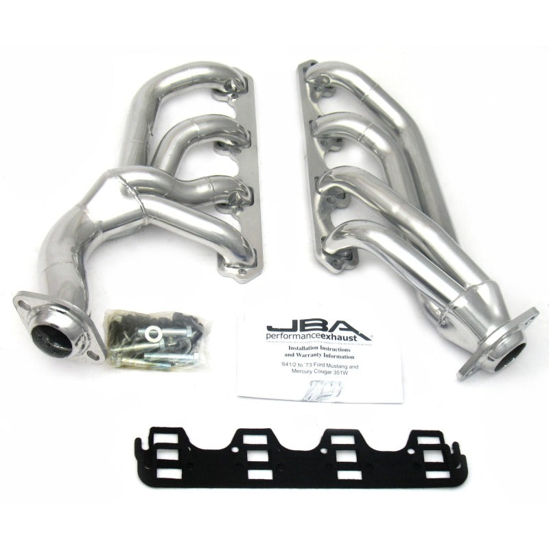 JBA 65-73 Ford Mustang 351W SBF w/T-5/Cable Clutch 1-5/8in Primary Silver Ctd Mid Length Header - DTX Performance