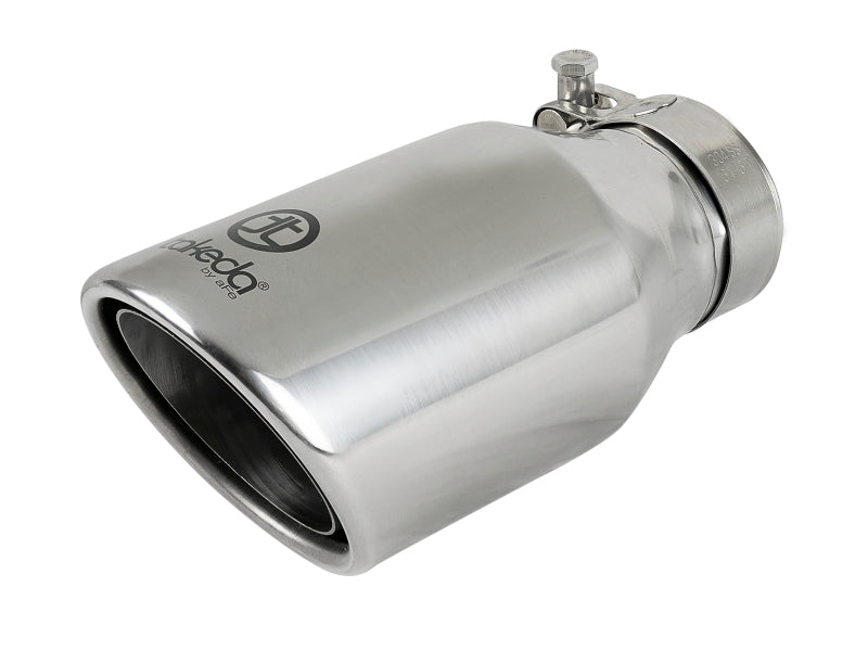 aFe Takeda 304 Stainless Steel Clamp-On Exhaust Tip 2.5in. Inlet / 4in. Outlet / 8in. L - Polished - DTX Performance