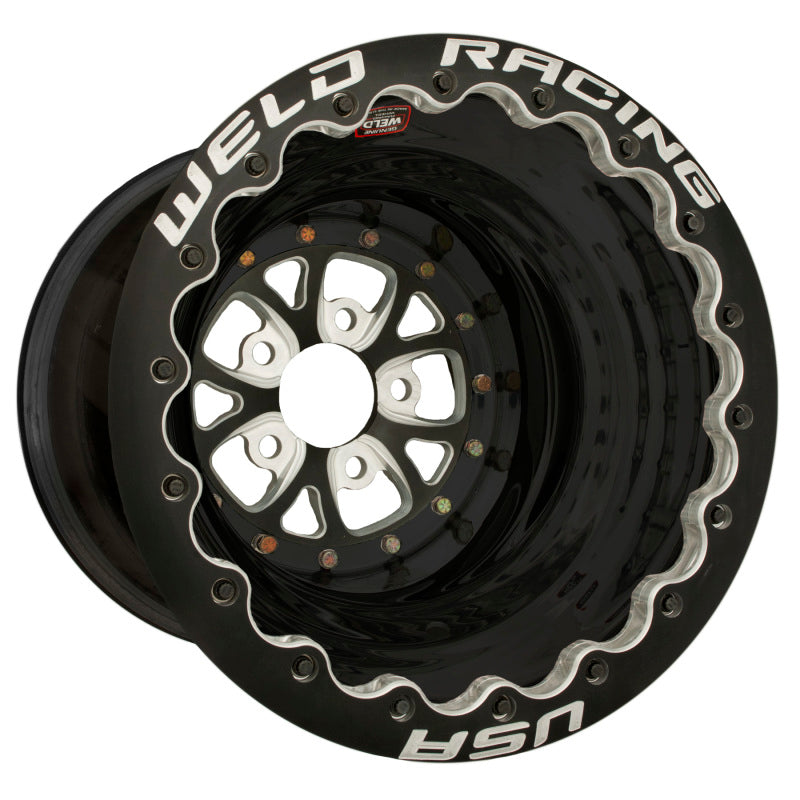 Weld V-Series 16x16 / 5x4.75 BP / 4in. BS Black Wheel - Black Double Beadlock - DTX Performance