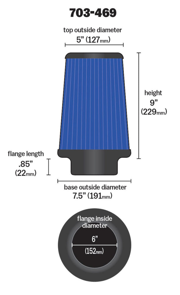 Airaid Universal Air Filter - Cone 6 x 7 1/4 x 5 x 9 - Blue SynthaMax - DTX Performance