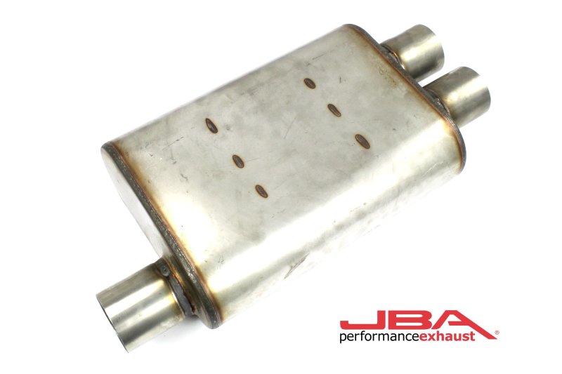 JBA Universal Chambered Style 304SS Muffler 13x9.75x4 2.5in Inlet Diameter Offset/2.5 Dual Outlet - DTX Performance