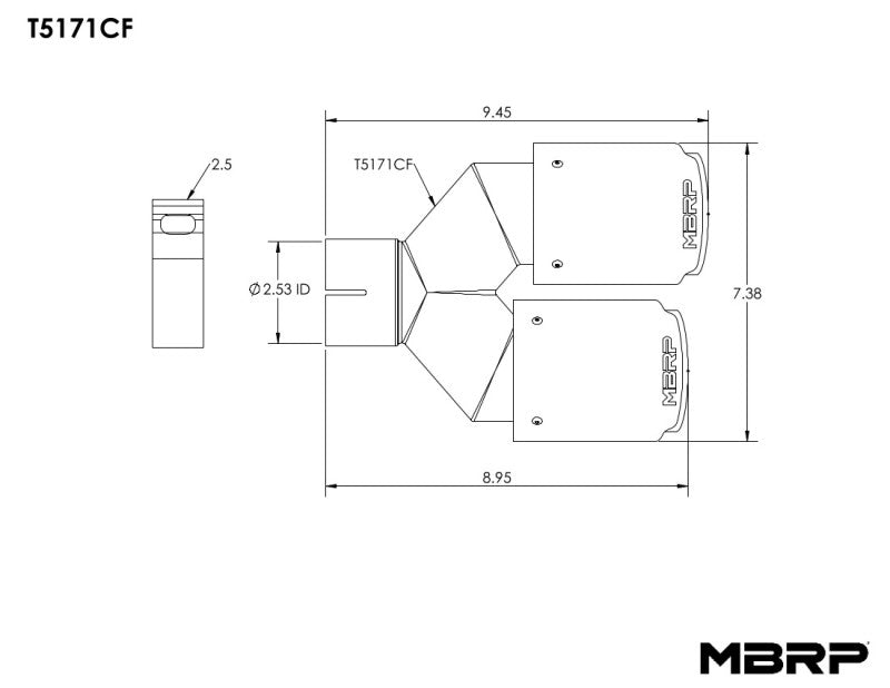 MBRP Universal Carbon Fiber Dual Tip 3.5in OD/2.5in Inlet - DTX Performance