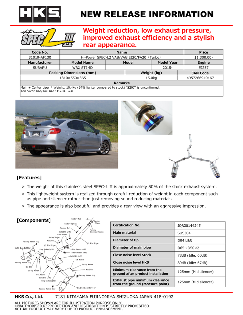 HKS Hi-Power SPEC-L2 VAB EJ20 - DTX Performance