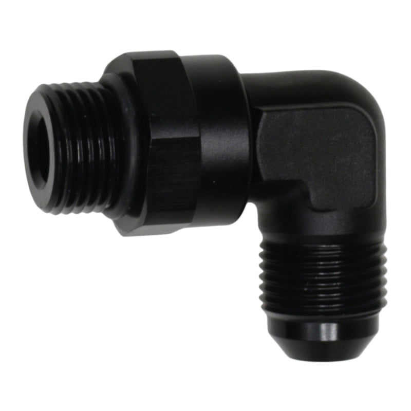 DeatschWerks 8AN ORB Male Swivel to 8AN Male Flare 90-Degree Fitting - Anodized Matte Black - DTX Performance