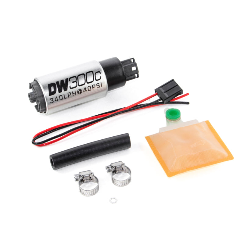 DeatschWerks 340lph DW300C Compact Fuel Pump w/ Universal Install Kit (w/o Mounting Clips) - DTX Performance