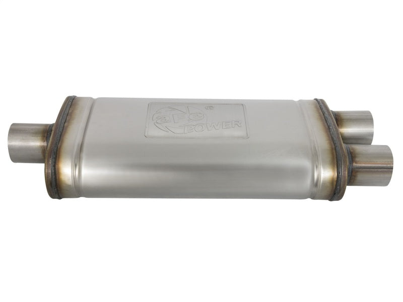 aFe MACHForce XP SS Muffler 2.5in Center Inlet / 2.5in Dual Outlets 18in L x 9in W x 4in H Body - DTX Performance