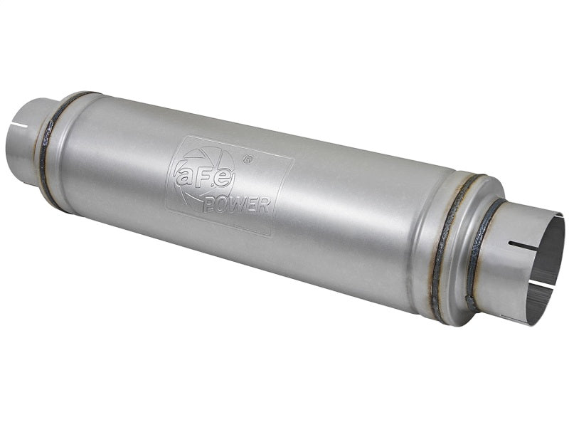 aFe ATLAS Aluminized Steel Muffler 5in Center/Center 24in L x 7in Diameter - Round Body - DTX Performance