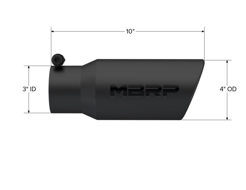 MBRP Universal Tip 4in OD 3in Inlet 10in Length Angled Rolled End Black - DTX Performance