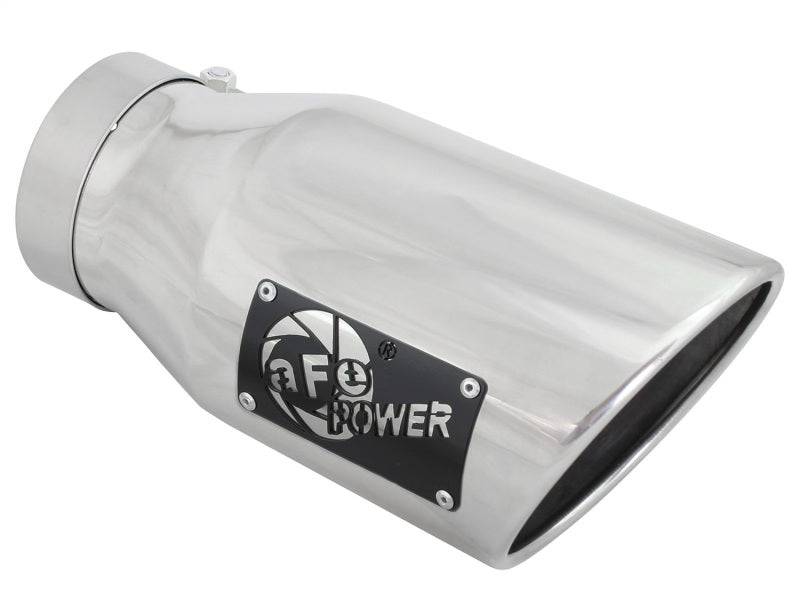 aFe MACH Force-XP 304 SS Right Side Single Wall Polished Exhaust Tip 4in Inlet x 6in Outlet x 12in L - DTX Performance