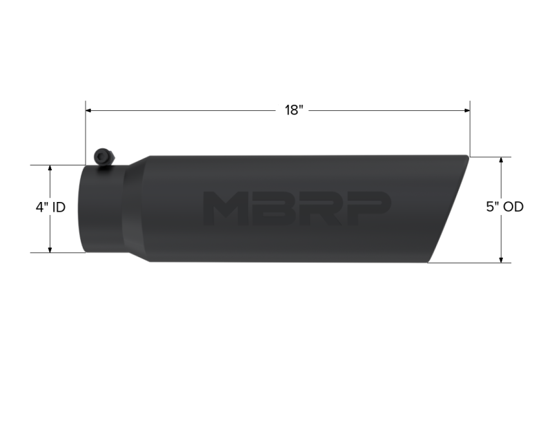 MBRP Universal 5in OD Angled Rolled End 4in Inlet 18in Lgth Black Finish Exhaust Tip - DTX Performance