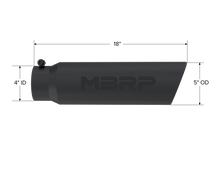 Load image into Gallery viewer, MBRP Universal 5in OD Angled Rolled End 4in Inlet 18in Lgth Black Finish Exhaust Tip - DTX Performance