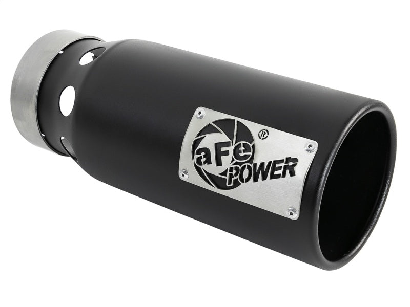 aFe SATURN 4S 4in SS Intercooled Exhaust Tip - Black 4in In x 5in Out x 12in L Bolt-On - DTX Performance