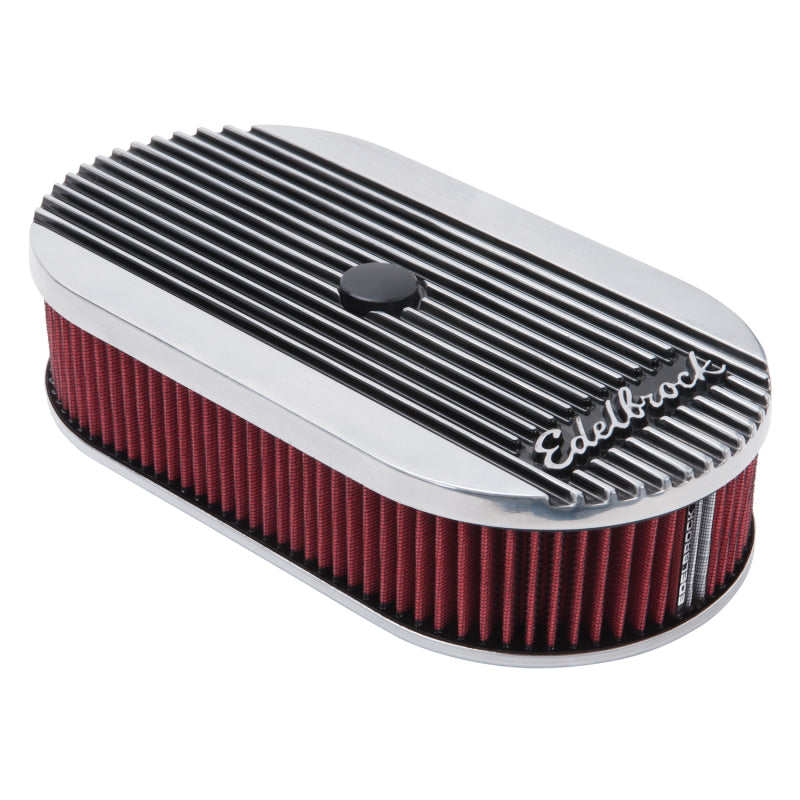 Edelbrock Air Cleaner Elite II Oval Single 4-Bbl Carb 2 5In Red Element Polished - DTX Performance