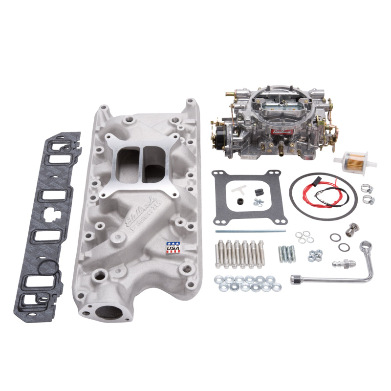 Edelbrock Manifold And Carb Kit Performer Small Block Ford 289-302 Natural Finish - DTX Performance