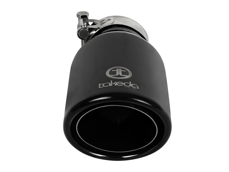 aFe Takeda 304 Stainless Steel Clamp-On Exhaust Tip 2.5in.Inlet / 4in Outlet - Black - DTX Performance