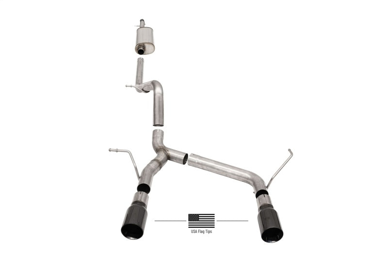 Corsa 07-18 Jeep Wrangler JKU 3.6L/3.8L 2.75in Sport Cat-Back Exhaust w/ 4in American Flag  BlacTips - DTX Performance