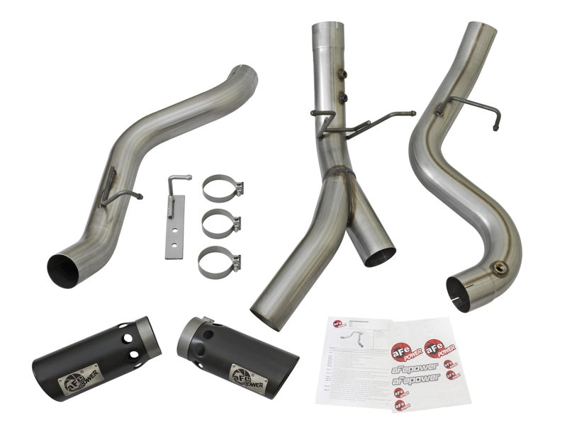 aFe LARGE BORE-HD 4in 409-SS DPF-Back Exhaust w/Dual Black Tips 2017 GM Duramax V8-6.6L (td) L5P - DTX Performance