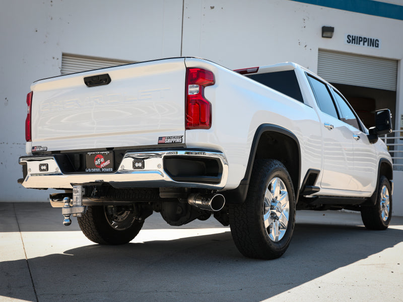 aFe Large Bore-HD 4in 409SS DPF-Back Exhaust System w/Polished Tips 20 GM Diesel Trucks V8-6.6L - DTX Performance