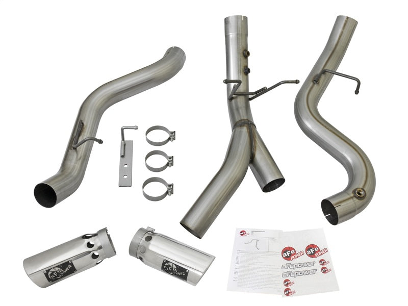 aFe Large Bore-HD 4in 409-SS DPF-Back Exhaust w/Dual Polished Tips 2017 GM Duramax V8-6.6L (td) L5P - DTX Performance