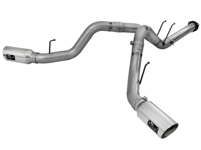 aFe Large Bore-HD 4in 409 Stainless Steel DPF-Back Exhaust w/Polished Tips 15-16 Ford Diesel Truck - DTX Performance