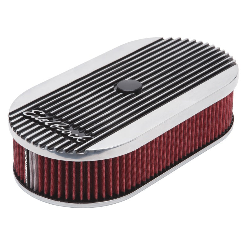 Edelbrock Air Cleaner Elite II Oval Single 4-Bbl Carb 2 5In Red Element Polished - DTX Performance