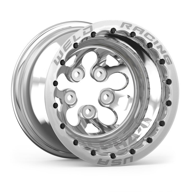 Weld Alpha-1 15x12 / 5x4.5 BP / 3in BS Polished Wheel - Polished Double Beadlock MT - DTX Performance