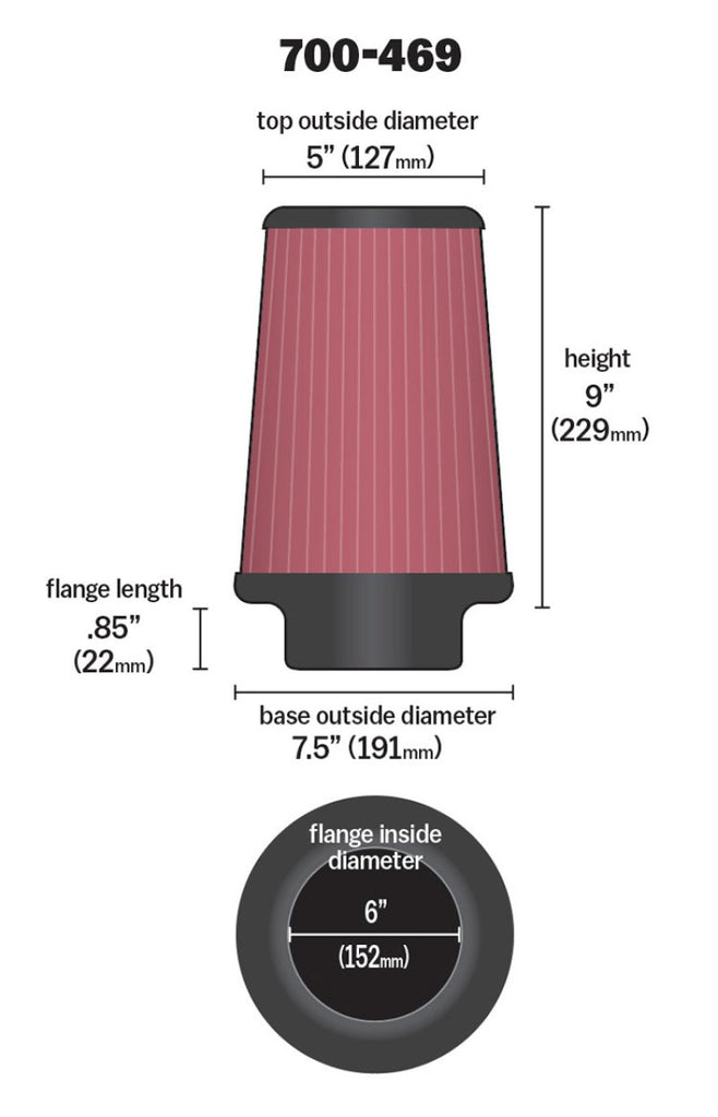 Airaid Universal Air Filter - Cone 6 x 7 1/4 x 5 x 9 - DTX Performance