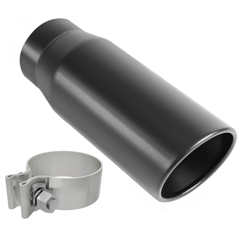 MagnaFlow Tip Black Coated  w/ Clamp Single Wall Round Outlet 4in Diameter 3in Inlet 12in Length - DTX Performance